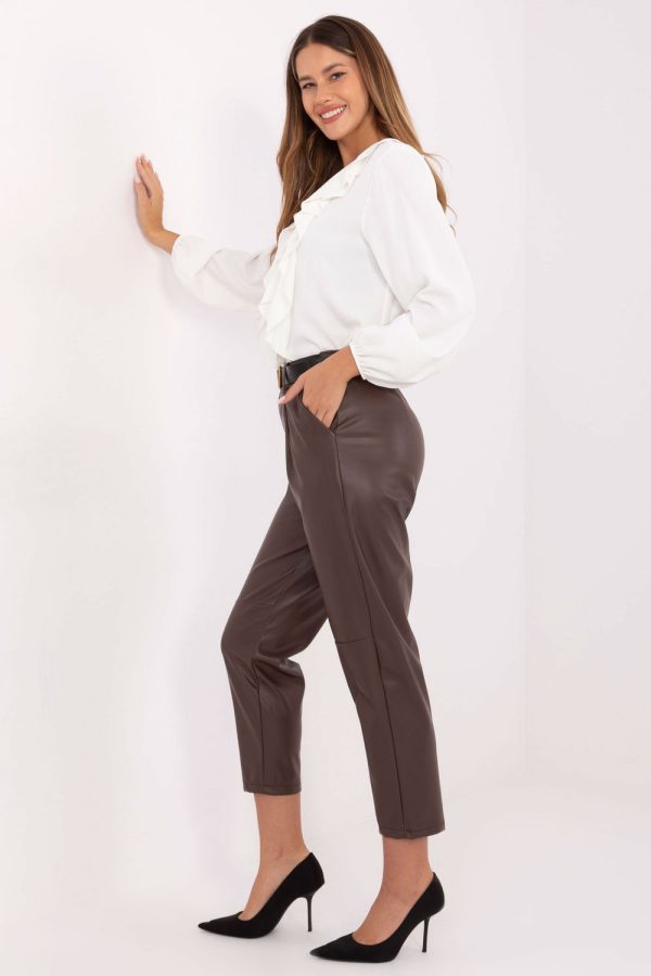Brown Women Trousers in Pants, Trousers, Shorts with Polyurethane and Polyester