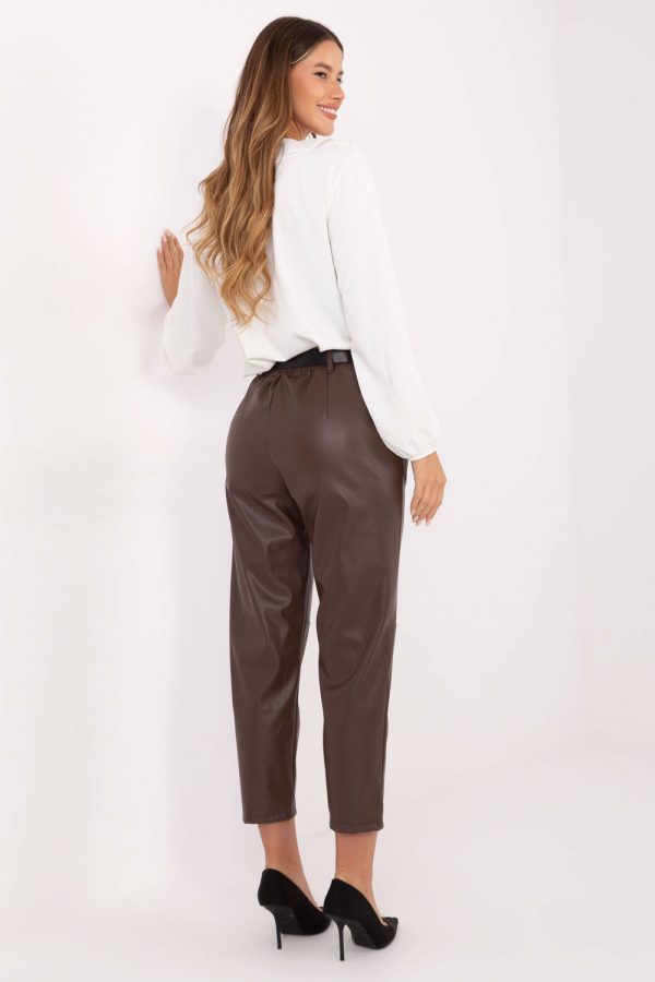 Brown Women Trousers in Pants, Trousers, Shorts with Polyurethane and Polyester