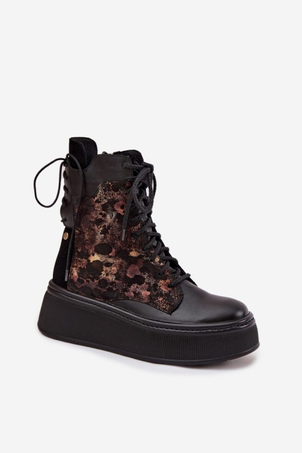Black Platform Boots in Women`s Ankle Boots & Booties with Fabric, Footbed, Upper Height and Platform Height