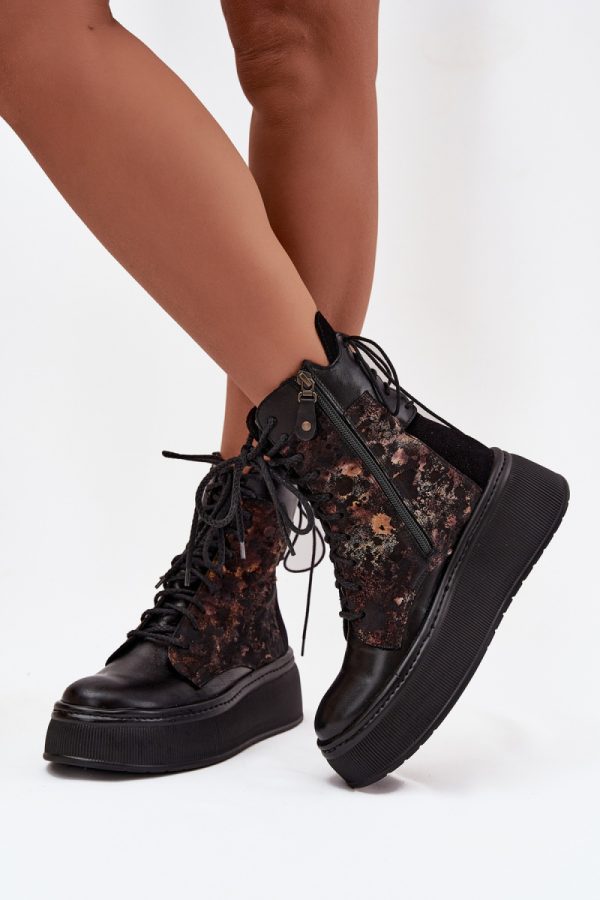 Black Platform Boots in Women`s Ankle Boots & Booties with Fabric, Footbed, Upper Height and Platform Height
