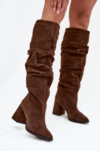 Brown Heel Boots in Over The Knee High Boots, Thigh High Boots with Fabric, Warmers, Footbed, Upper Height and Heel Height