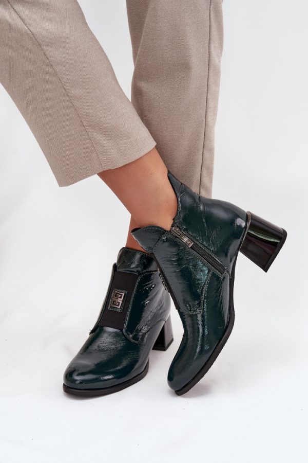 Green Heel Boots in Women`s Ankle Boots & Booties with Fabric, Warmers, Footbed, Upper Height and Heel Height