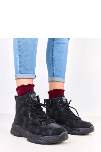 Black Trapper Shoes..Fabric, Footbed, Upper Height and Platform Height