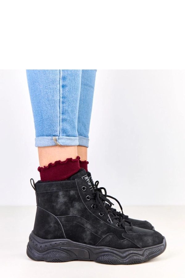 Black Trapper Shoes..Fabric, Footbed, Upper Height and Platform Height
