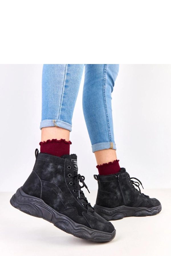 Black Trapper Shoes..Fabric, Footbed, Upper Height and Platform Height