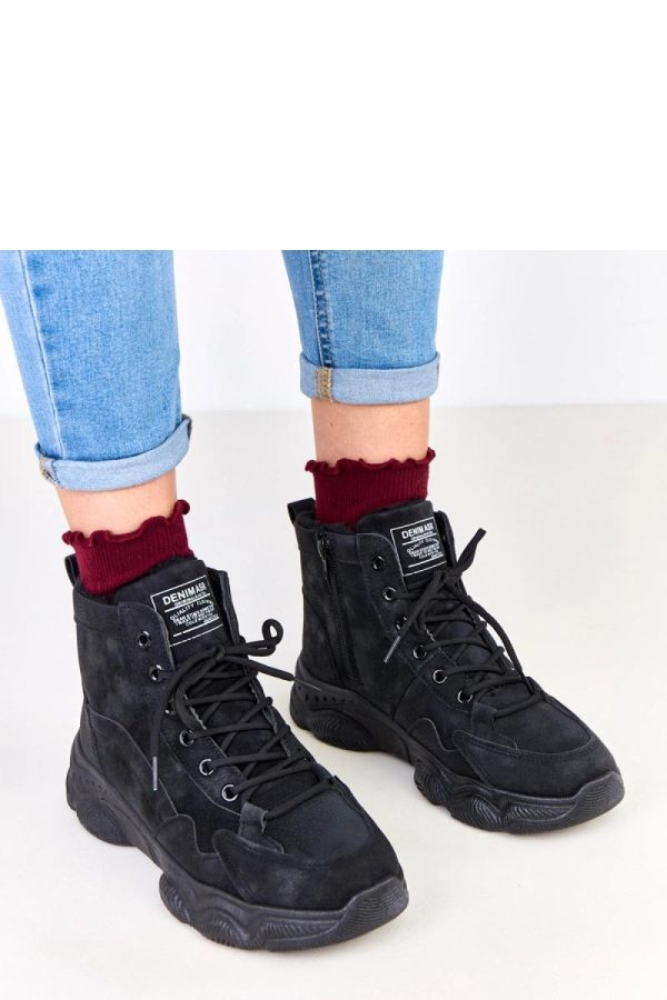 Black Trapper Shoes..Fabric, Footbed, Upper Height and Platform Height