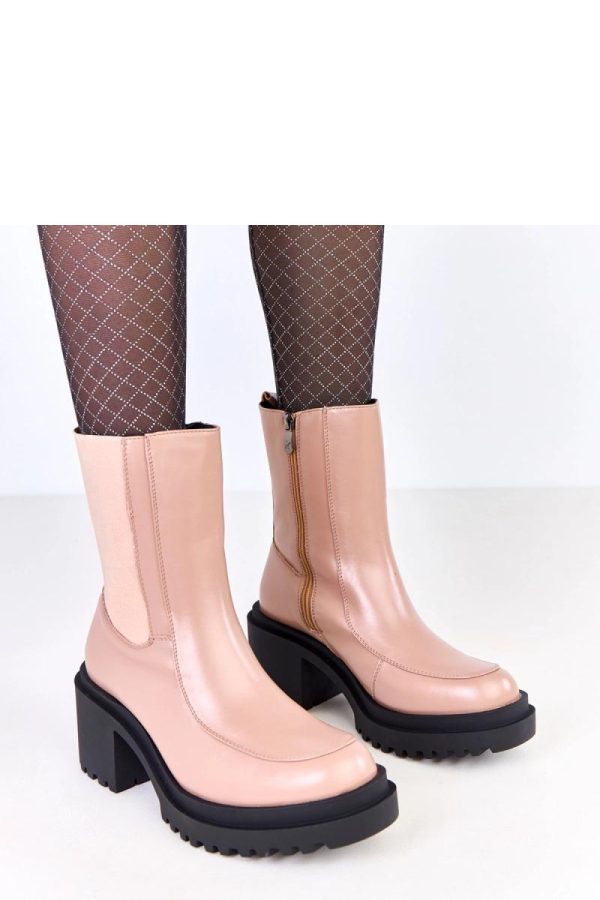 Beige Heel Boots in Women`s Ankle Boots & Booties with Fabric, Footbed, Upper Height and Heel Height
