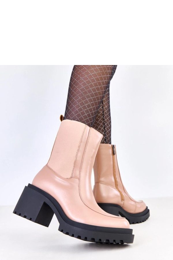 Beige Heel Boots in Women`s Ankle Boots & Booties with Fabric, Footbed, Upper Height and Heel Height