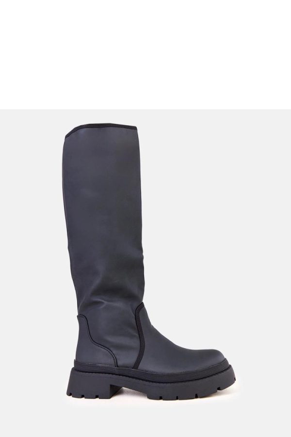 Black Thigh-Hight Boots....Fabric, Footbed, Upper Height and Heel Height