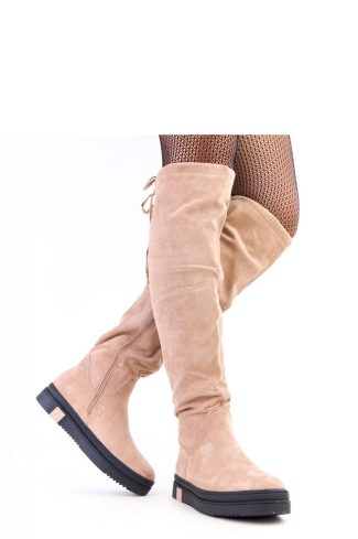Beige Thigh-Hight Boots...Fabric, Footbed and Platform Height