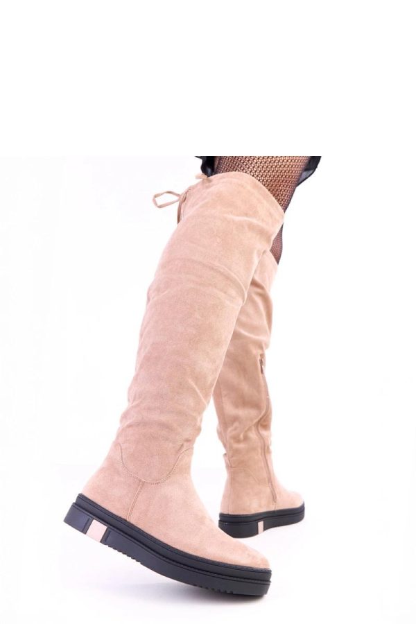 Beige Thigh-Hight Boots...Fabric, Footbed and Platform Height