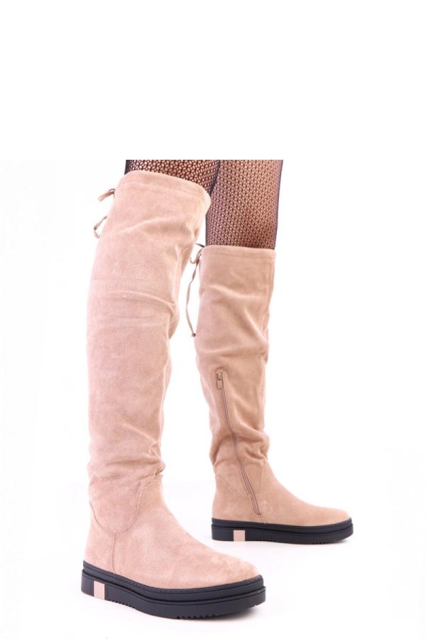 Beige Thigh-Hight Boots...Fabric, Footbed and Platform Height