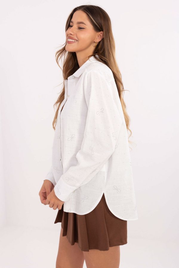 White Long Sleeve Shirt in Shirts For Women with Spandex and Viscose