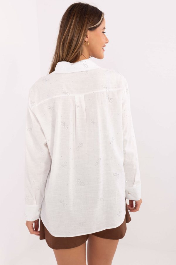 White Long Sleeve Shirt in Shirts For Women with Spandex and Viscose