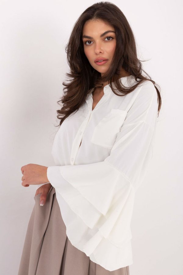 Beige Long Sleeve Shirt in Shirts For Women with Spandex and Polyester