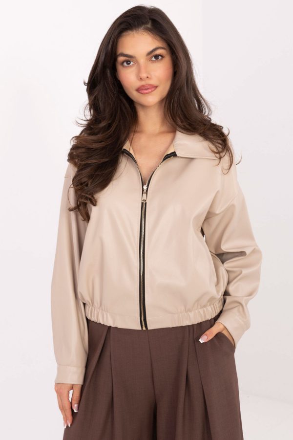 Beige Jacket in Women`s Coats, Jackets with Polyurethane and Polyester