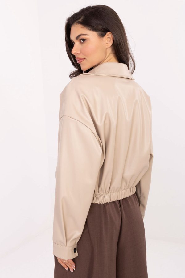 Beige Jacket in Women`s Coats, Jackets with Polyurethane and Polyester