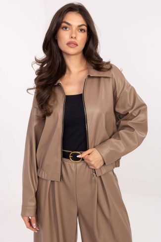 Beige Jacket in Women`s Coats, Jackets with Polyurethane and Polyester
