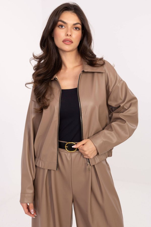 Beige Jacket in Women`s Coats, Jackets with Polyurethane and Polyester