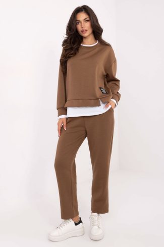 Brown Set in Pants, Trousers, Shorts with Spandex and Viscose
