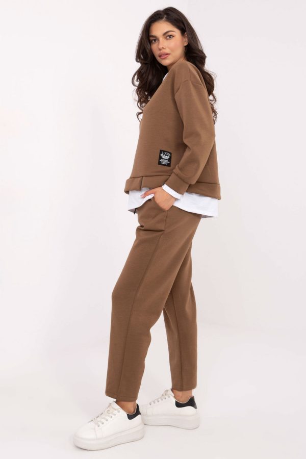 Brown Set in Pants, Trousers, Shorts with Spandex and Viscose