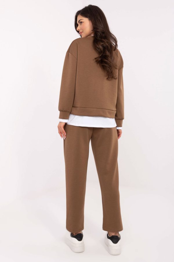 Brown Set in Pants, Trousers, Shorts with Spandex and Viscose