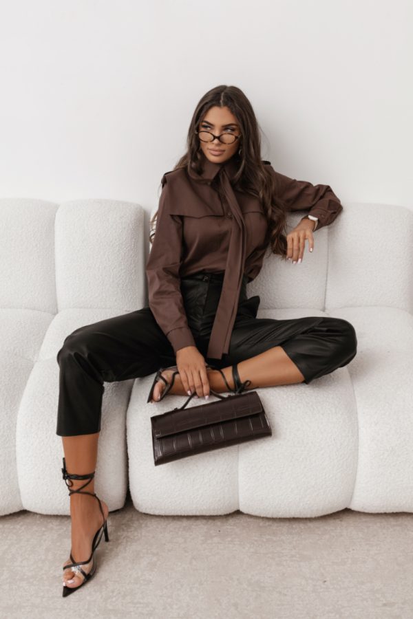 Brown Long Sleeve Shirt in Shirts For Women with Cotton and Spandex