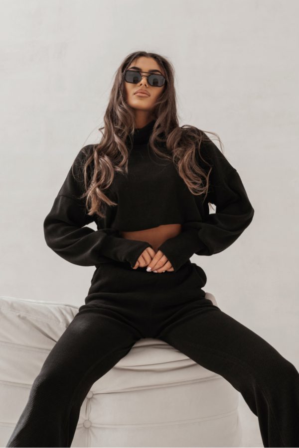 Black Set in Pants, Trousers, Shorts with Polyester and Viscose