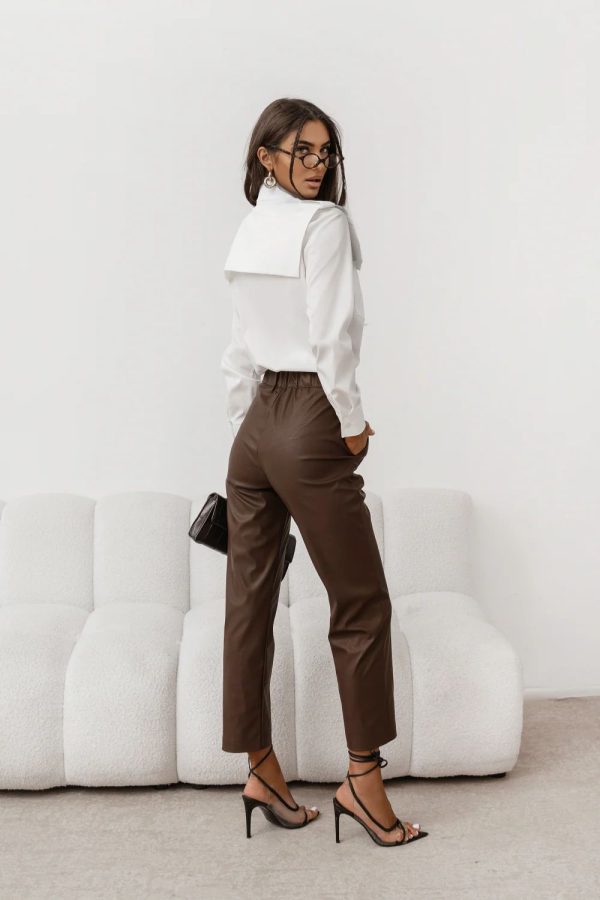 Beige Long Sleeve Shirt in Shirts For Women with Cotton and Spandex