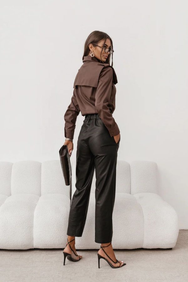 Brown Long Sleeve Shirt in Shirts For Women with Cotton and Spandex