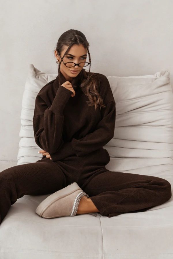 Brown Set in Pants, Trousers, Shorts with Polyester and Viscose