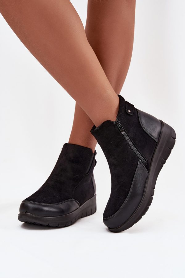 Black Boots in Women`s Ankle Boots & Booties with Fabric, Warmers, Footbed, Upper Height and Platform Height