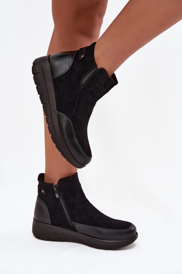 Black Boots in Women`s Ankle Boots & Booties with Fabric, Warmers, Footbed, Upper Height and Platform Height