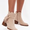 Beige Heel Boots in Women`s Ankle Boots & Booties with Fabric, Footbed, Upper Height and Heel Height