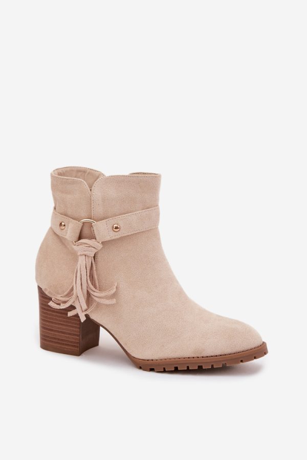 Beige Heel Boots in Women`s Ankle Boots & Booties with Fabric, Footbed, Upper Height and Heel Height