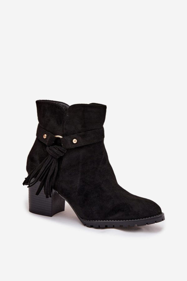 Black Heel Boots in Women`s Ankle Boots & Booties with Fabric, Footbed, Upper Height and Heel Height