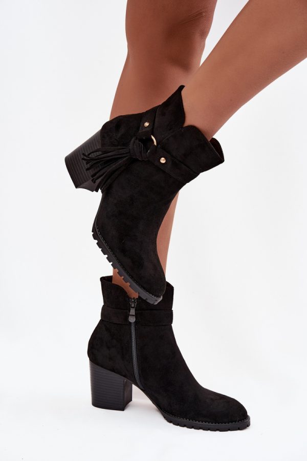 Black Heel Boots in Women`s Ankle Boots & Booties with Fabric, Footbed, Upper Height and Heel Height