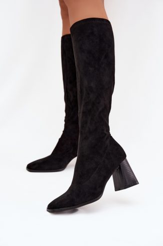 1098165.jpg Black Heel Boots in Over The Knee High Boots, Thigh High Boots with Fabric, Warmers, Footbed, Upper Height and Heel Height
