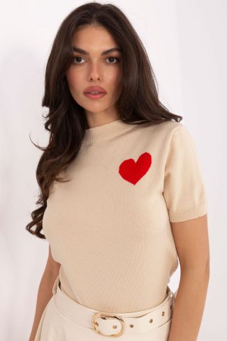 Beige Short Sleeve Sweater in Sweaters, Pullovers, Jumpers, Turtlenecks, Boleros, Shrugs with PBT, Polyamide and Viscose