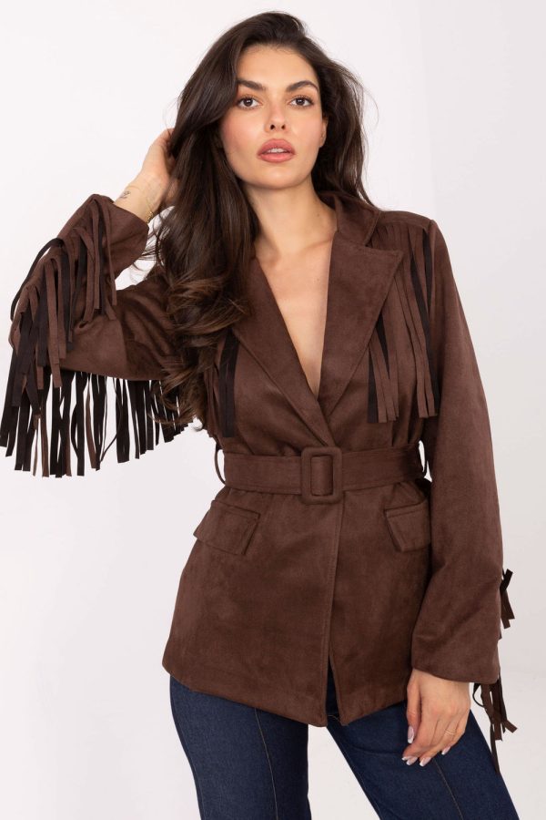 Brown Jacket in Jackets, Vests For Women with Spandex and Polyester