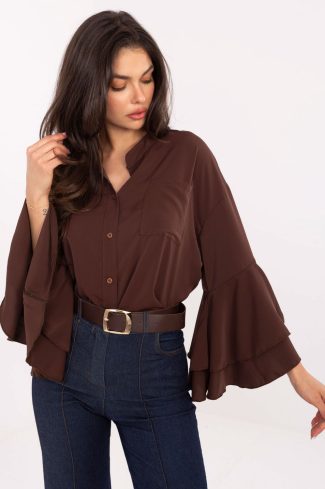 1098292 Brown Long Sleeve Shirt in Shirts For Women with Spandex and Polyester