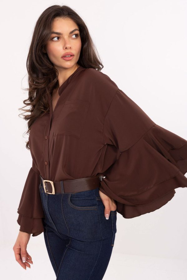 Brown Long Sleeve Shirt in Shirts For Women with Spandex and Polyester