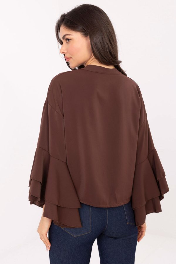 Brown Long Sleeve Shirt in Shirts For Women with Spandex and Polyester