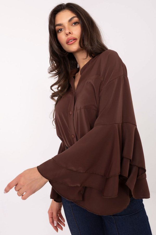 Brown Long Sleeve Shirt in Shirts For Women with Spandex and Polyester