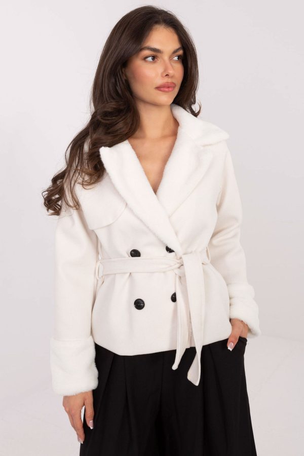 Beige Coat in Women`s Coats, Jackets with Spandex and Polyester
