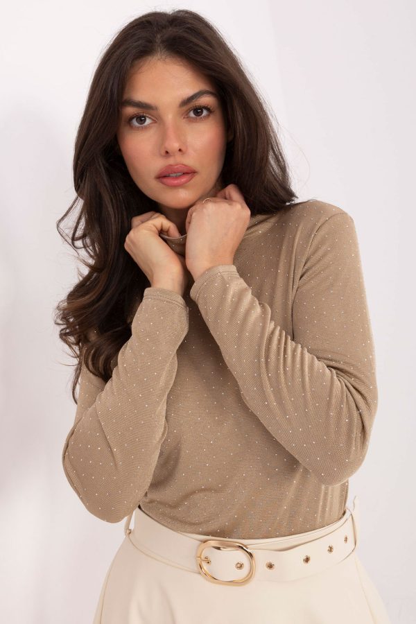 Beige Blouse in Women`s Blouses, Tunics with Polyester and Viscose