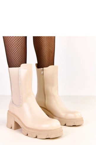 1098316 Beige Heel Boots.Fabric, Footbed, Upper Height and Heel Height