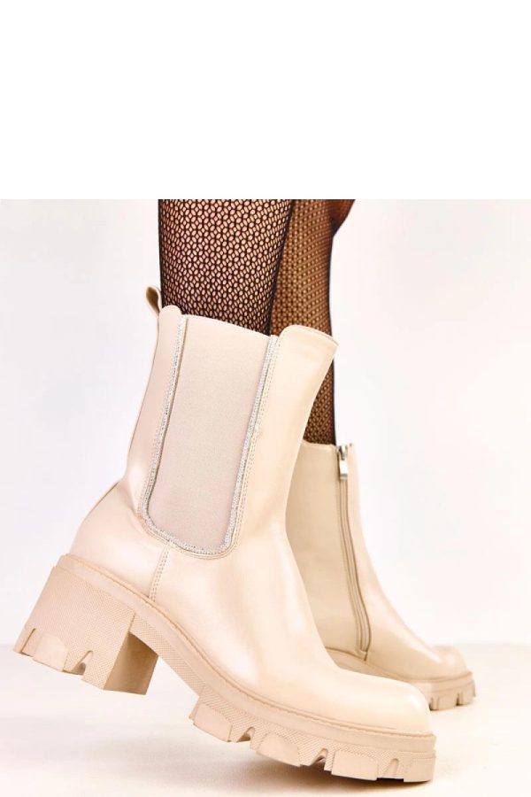 Beige Heel Boots.Fabric, Footbed, Upper Height and Heel Height