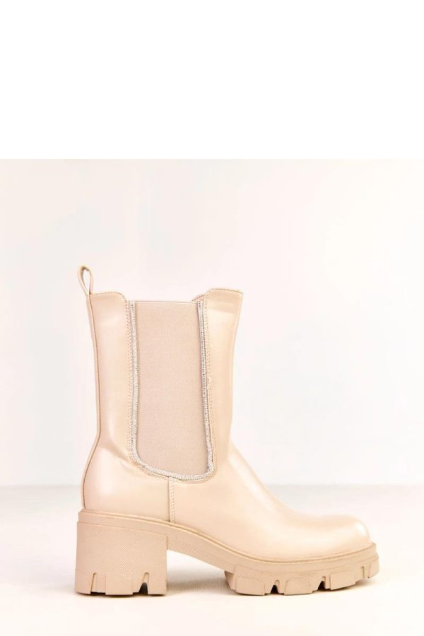 Beige Heel Boots.Fabric, Footbed, Upper Height and Heel Height