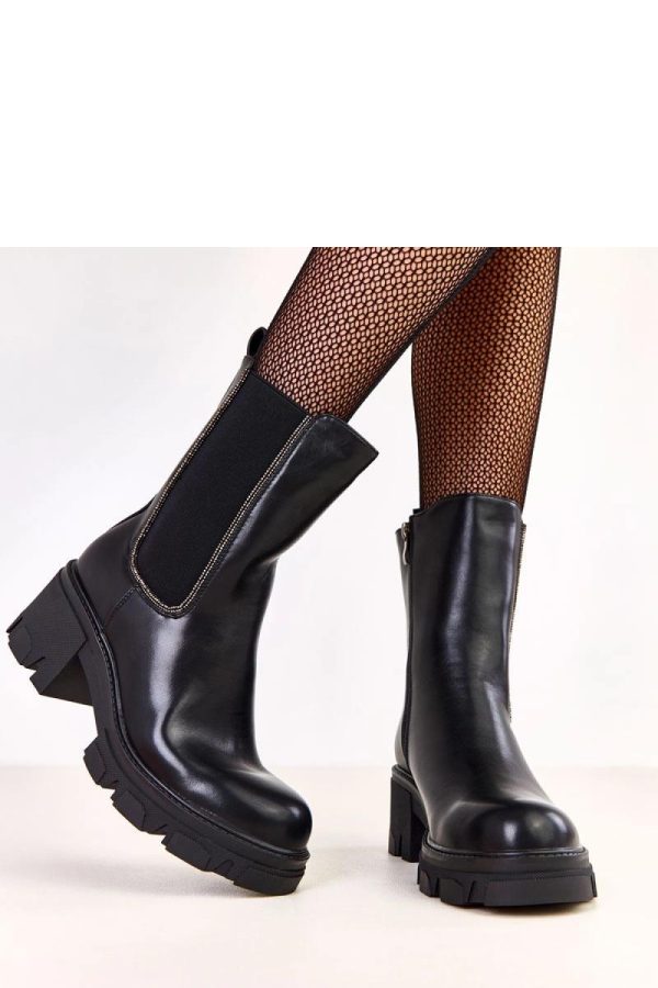 Black Heel Boots in Women`s Ankle Boots & Booties with Fabric, Footbed, Upper Height and Heel Height